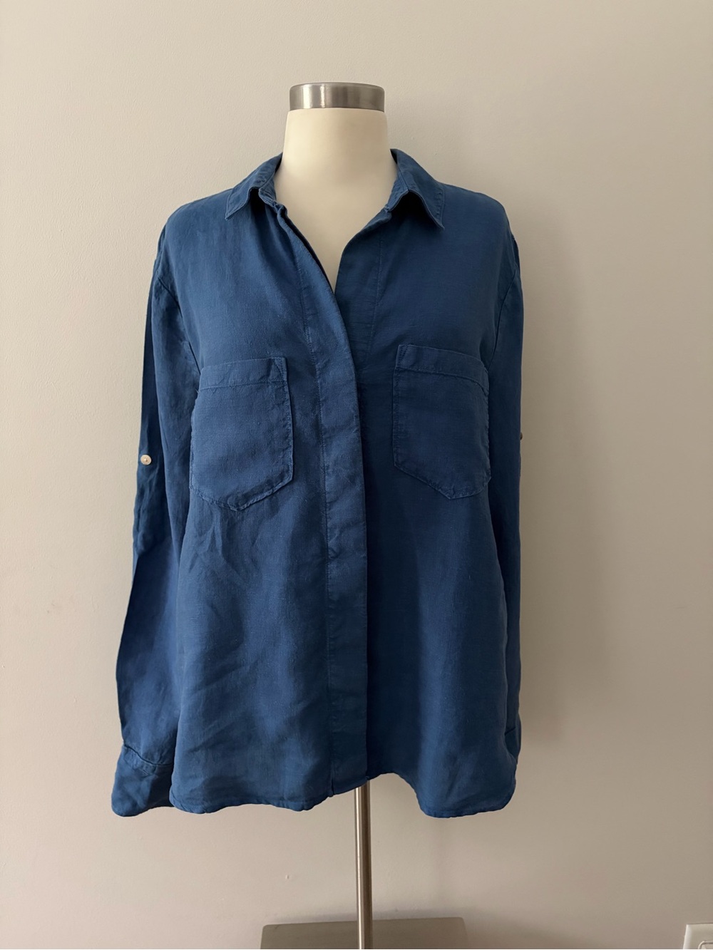 cloth & stone Anthropologie 100% Linen Hi-Low Relaxed Button-Down Shirt L Beachy